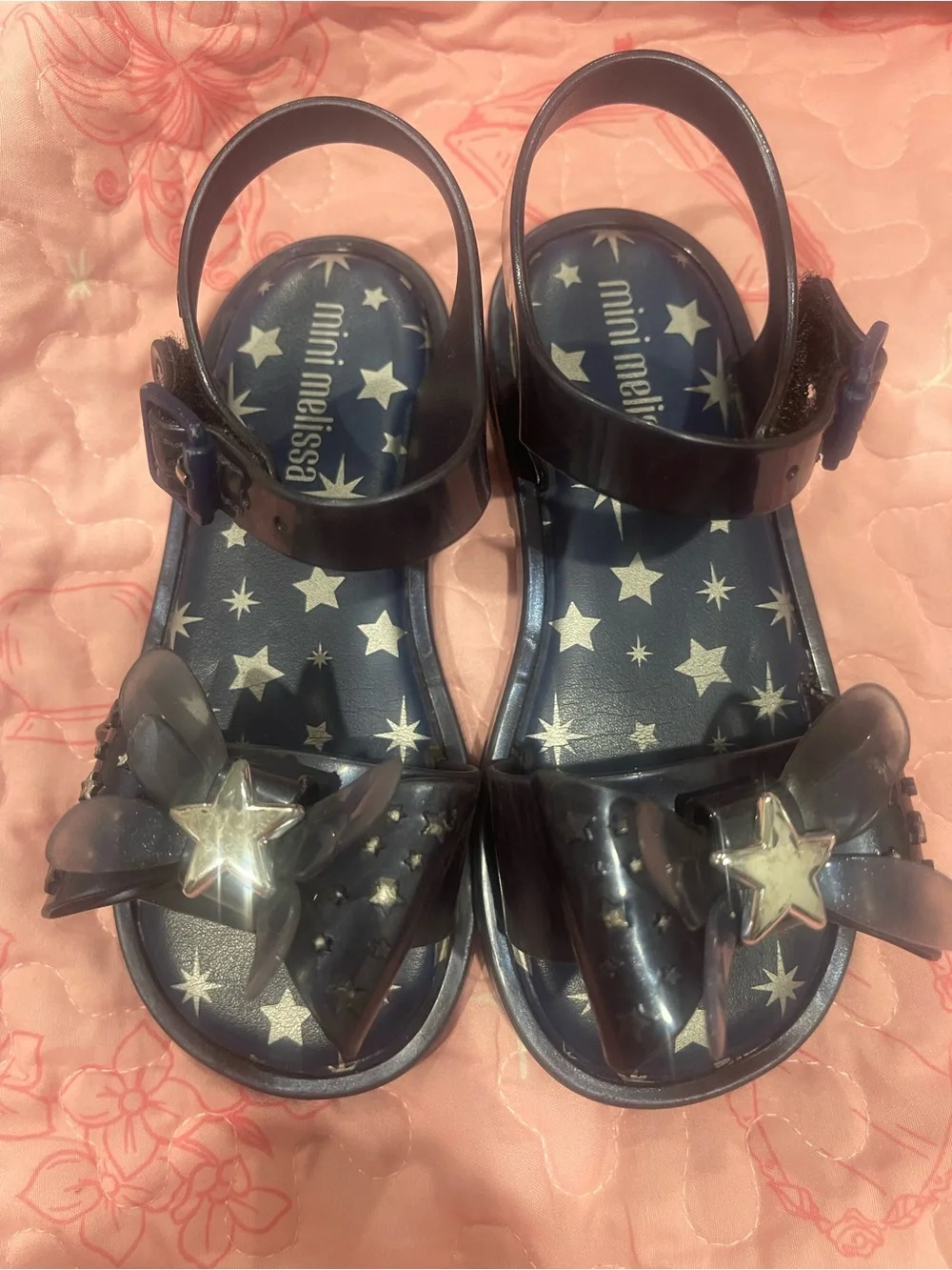Mini Melissa Navy Jelly Sandals with Silver Star Accent